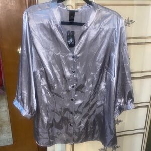 Lane Bryant -Metallic Silver Blouse with ornate buttons- nwt